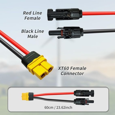 Nabíjecí kabel pro solární panely 0,6 m/3 m, adaptér ze solární zástrčky na zástrčku XT60, pro EF