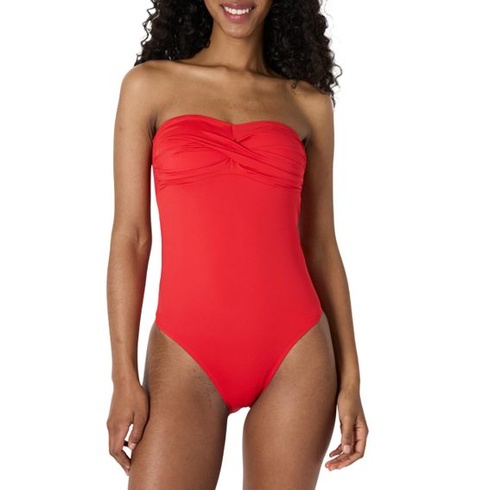 Dámske jednodielne plavky bandeau Amazon Essentials, veľkosť 40, žiarivo makovo červené