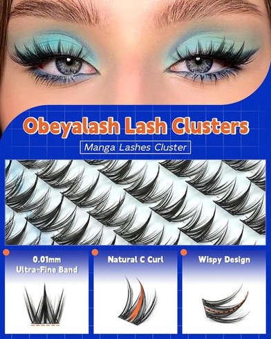 Riasy Obeyalash Manga, riasy v tvare C, 120 ks, 10 mm, 11 mm, 12 mm, 13 mm, zmiešané špicaté riasy,