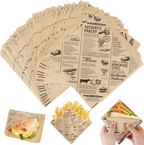 Amentalove 150 kusov lahôdkového papiera, papier na burgre, vrecká na burgre, papier na sendviče,