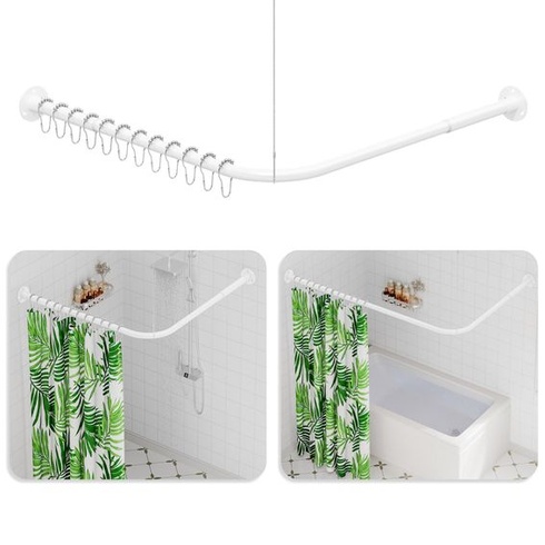 Tyč na sprchový záves v tvare L, (60-135 cm) × (60-135 cm) Nastaviteľná biela sprchová tyč v tvare