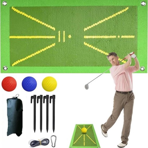 10dílná cvičná sada golfových podložek s černým stahovacím vakem. Pro analýzu švihu v interiéru i