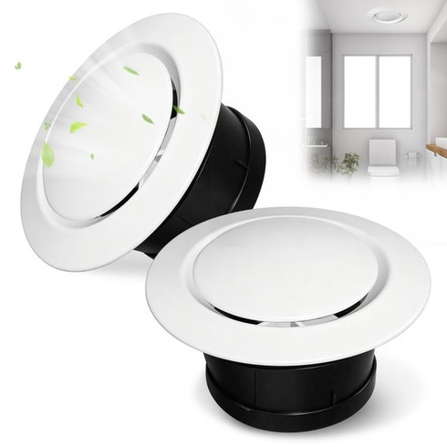 2 nastaviteľné biele diskové ventily, koncová mriežka ventilácie 100 mm, guľatá ventilačná mriežka 100