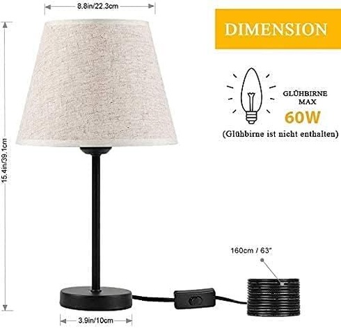 Nočné lampičky LIANTRAL, sada 2 ks s objímkou ​​E27 - LED stolné lampy s kovovou základňou a ľanovým