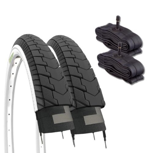 2 pneumatiky 24 x 1,75 (47-507) + 2 duše Schrader America pre cestné bicykle, bielo-čierne, Graziella