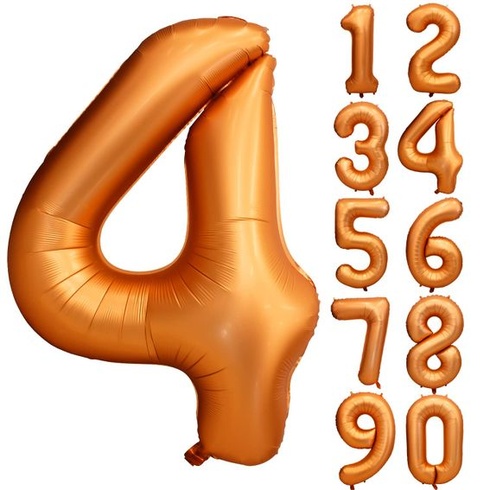 Oranžový narodeninový balónik číslo 4, veľký oranžový balónik s číslom 4, oranžová 4