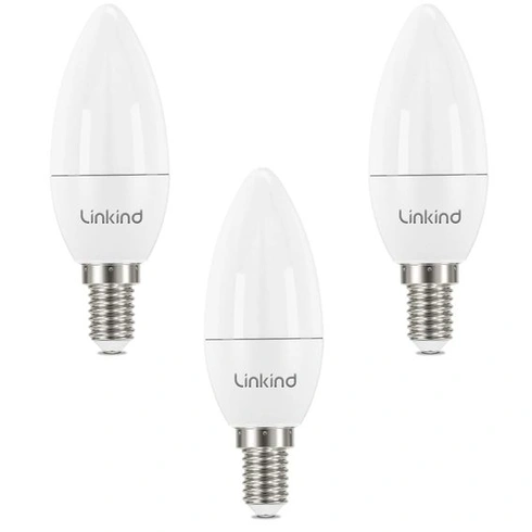 Linkind E14 LED teplá biela, 7W = 60W 806 lúmenov, 280° C35/B35 tvar sviečky, balenie po 3 kusoch teplá