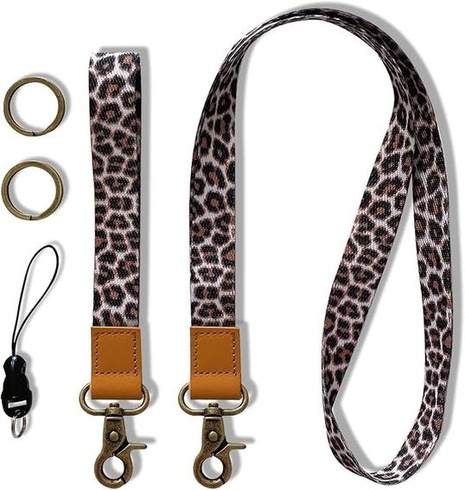 Šnúrka na rameno s leopardím vzorom, univerzálny ramenný popruh s 2 kovovými krúžkami, dlhé a