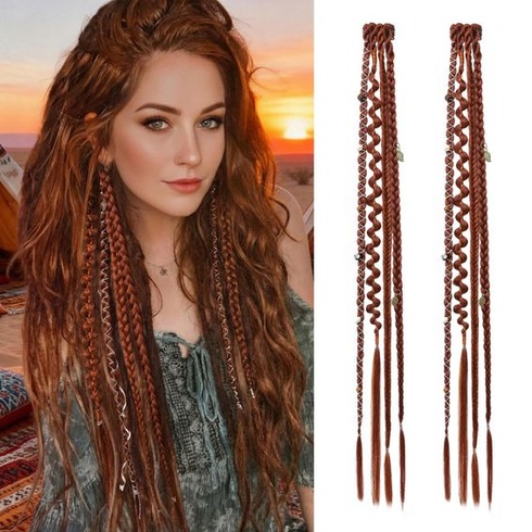 REECHO Clip-in copy pre ženy, 50 cm boho dredy s korálkami a príveskami, zapletené príčesky pre cosplay