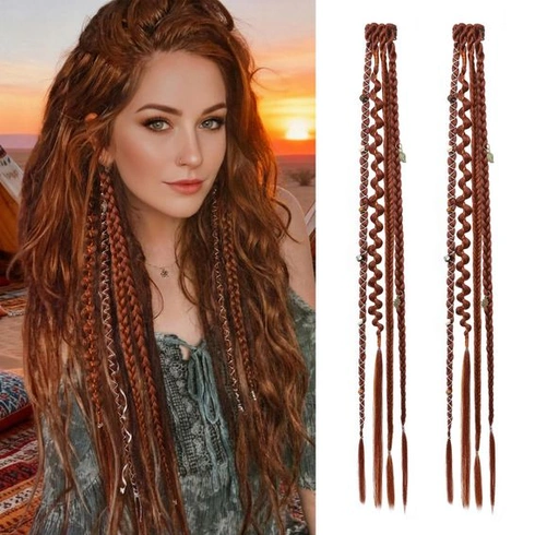 REECHO Clip-in copy pro ženy, 50 cm boho dredy s korálky a přívěsky, zapletené příčesky pro cosplay