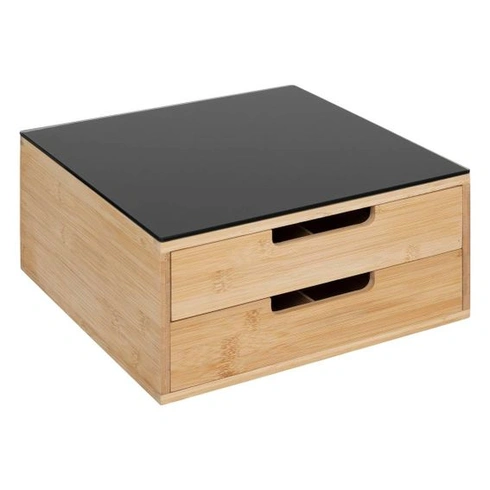 5five – Držiak na kapsule z čierneho bambusu, 30 x 30 x 14,5 cm, bambus, 2 zásuvky, nastaviteľné