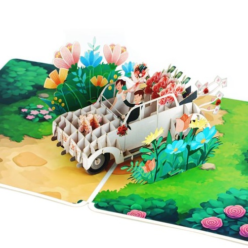 Svadobné oznámenia Vicloon Pop-Up, Design svadobného auta, Elegantné 3D Pop-Up svadobné oznámenia,