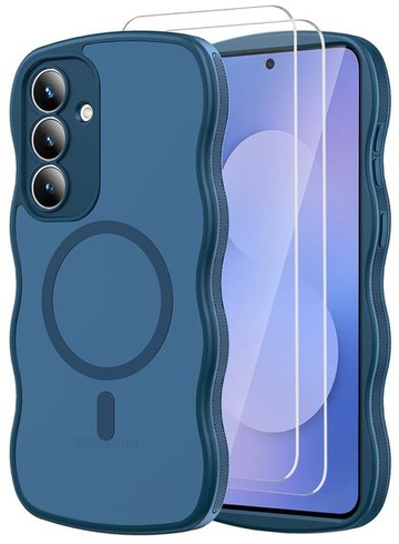 Magnetický kryt Anfire pro Samsung Galaxy S25 FE 5G se 2 kusy 9H skla, tmavě modrý
