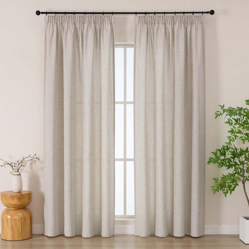 Záclony Simplebrand s imitáciou ľanu a nariasenou lemovacou páskou, sada 2 kusov, V 229 x Š 140 cm, ľanové