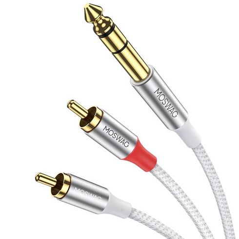 MOSWAG 6,35mm na duálny RCA TRS audio Y rozbočovací kábel/adaptér 1m 3,28 stopy/1 meter biely