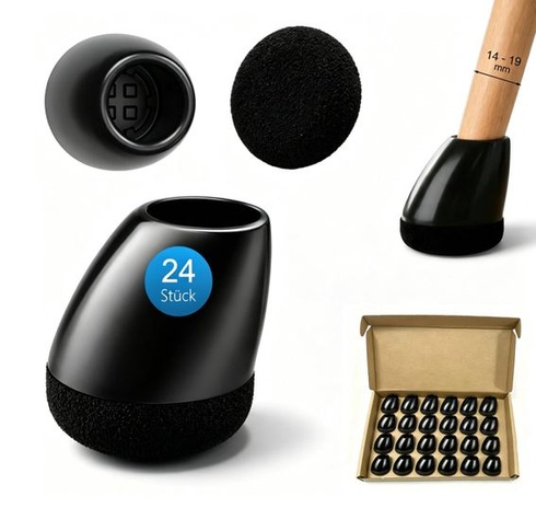 24 krytiek nôh stoličiek s plsťou, čierne, okrúhle, vhodné pre nohy stoličiek s priemerom 14-19 mm a uhla