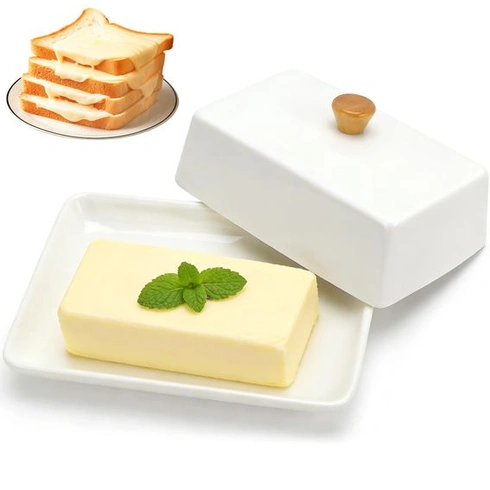 Keramická miska na máslo – kopule na 250 g másla s víkem, vhodná do myčky, porcelánová miska na