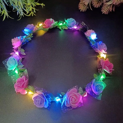 LED čelenka s květinovou korunou, svítící čelenka s květinovou korunou (barevná) (barevná světla)