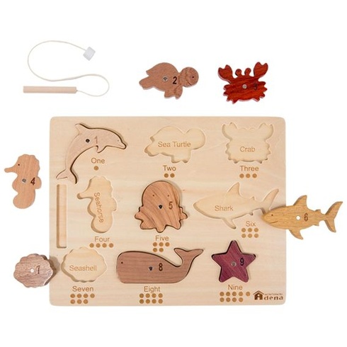 Magnetická drevená rybárska hra pre batoľatá 1-3 roky, Montessori puzzle s počítaním čísel, magnety
