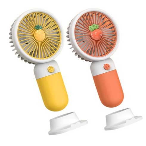 Ručný ventilátor Cosiesnest Mini so základňou, roztomilá mrkva a ananás, roztomilý, prenosný, 3
