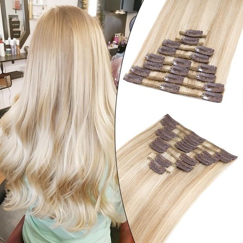 Elailite Clip-in predlžovanie vlasov, pravé ľudské vlasy, 8 útkov, 20 cm-45 g, rovné príčesky,