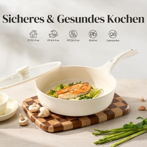 Keramická panvica Redchef 28 cm s pokrievkou, vysoký okraj, nepriľnavý povrch, vhodná na indukciu,