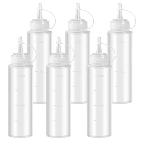 6 x 240ml plastových fliaš bez BPA s viečkami na kečup a omáčky