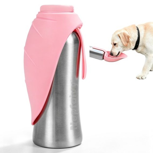 Fľaša pre psov Nepfaivy na vodu na cesty, nerezová oceľ, 800 ml, ružová