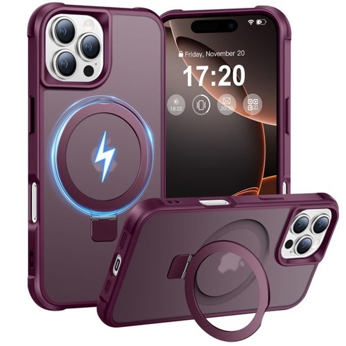 Puzdro pre iPhone 16 Pro s magnetickým stojanom, vínové. Vínovo červené pre iPhone 16 Pro