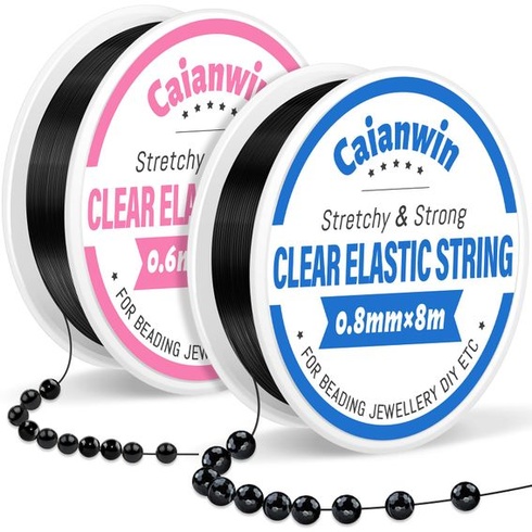 Caianwin Čierna gumička na náramky 0,6 mm a 0,8 mm Sada gumičiek na šperky, Šnúrka na náramok, Nite