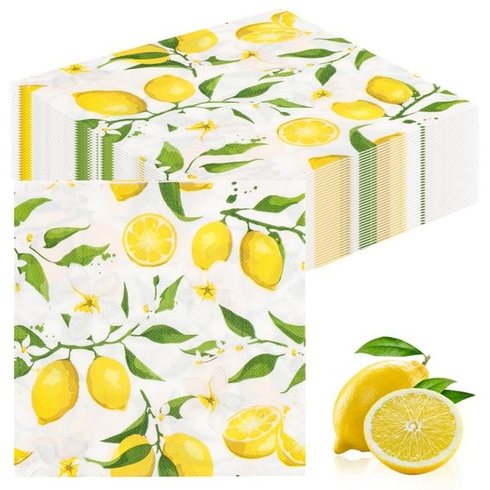 100 papierových obrúskov s citrónovým motívom, žlté citrusové plody, jednorazové obrúsky 33 x 33