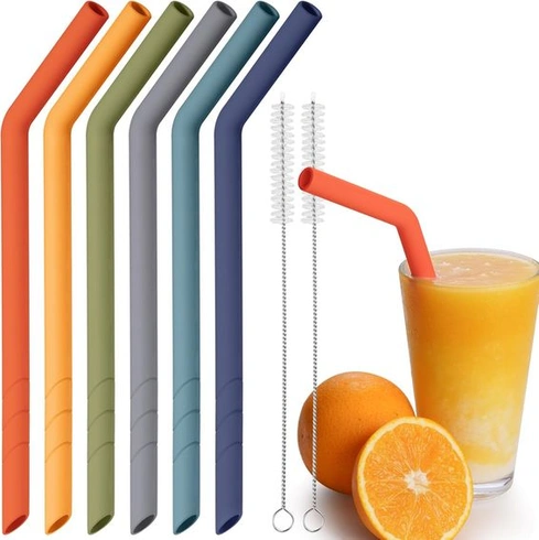 Silikónová slamka NiHome 6dielna, extra široká slamka na pitie Boba, Smoothies a Bubble Tea – rezateľná