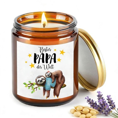 Darček pre otca ku Dňu otcov, sviečka s levanduľovou vôňou v sklenenej nádobe, 270 ml, čisté horenie až