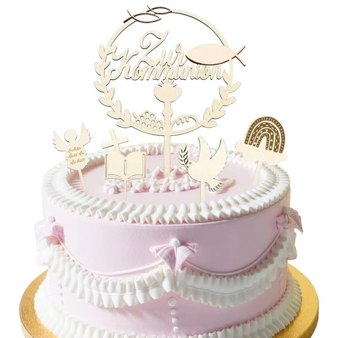 Dekorácie na torty na prvé prijímanie, drevené dekorácie na torty a stolové dekorácie, dekorácie na