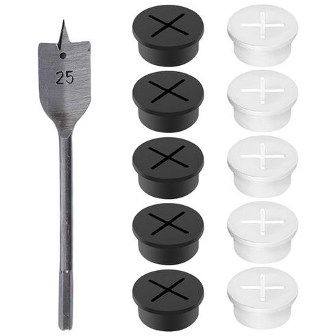 Pryžové kabelové průchodky, sada 10 kusů, kulaté kabelové průchodky 25 mm, stolní kabeláž, stolní