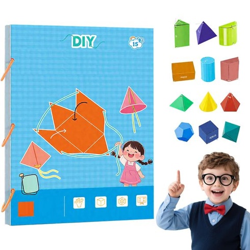 Učební kniha o 3D geometrii Pull String: 15 modelů, kniha pro kutily pro děti, prostorové myšlení,