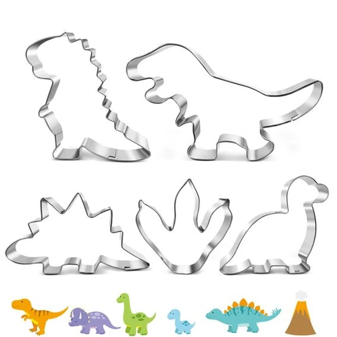 Sada 5 vykrajovačov na sušienky s dinosaurami, veľké vykrajovače s odtlačkom stopy spinosaura Trexe,