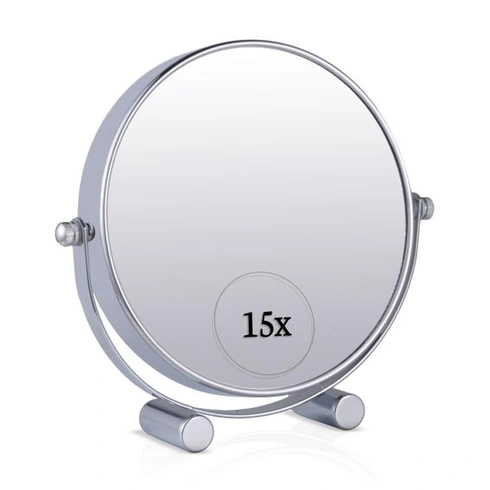 Kosmetické zrcátko Mirrorvana s 15násobným zvětšením, oboustranné 15X/1X, 17 x 15 cm (chrom)