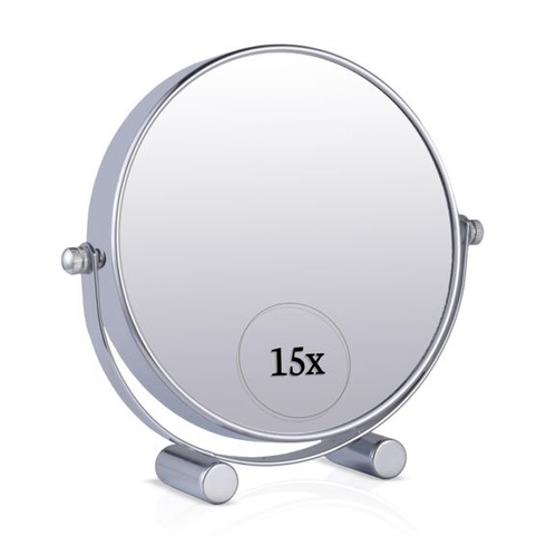 Kozmetické zrkadlo Mirrorvana s 15násobným zväčšením, obojstranné 15X/1X, 17 x 15 cm (chróm)