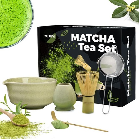 Sada na čaj Matcha, 6dílná sada, metlička na Matcha, miska na Matcha s hubičkou, japonská sada na