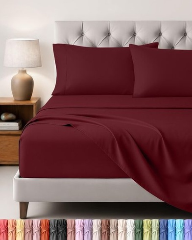 Utopia Bedding 4dielna sada prestieradiel, 160x200cm, vínová | 2 obliečky na vankúše 50x75cm