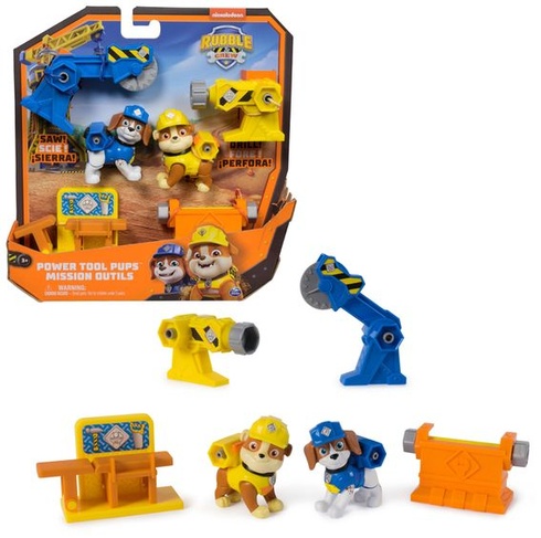 Rubble & Crew - Sada Power Tool Pups se 2 figurkami psů Rubble a Wheeler, 2 stavebními nástroji a