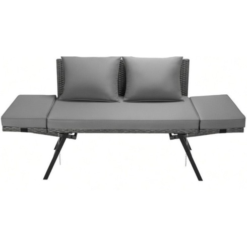 Zahradní ratanová lavice s funkcí ležení 01-0318, 176 x 55 x 80 cm, šedá - A