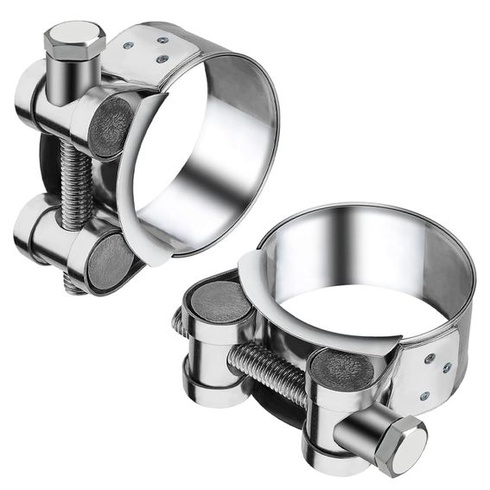 2 nerezové svorky na závěsné šrouby, nerezové svorky na výfuk 52-55 mm, svorky na výfuk motocyklu,