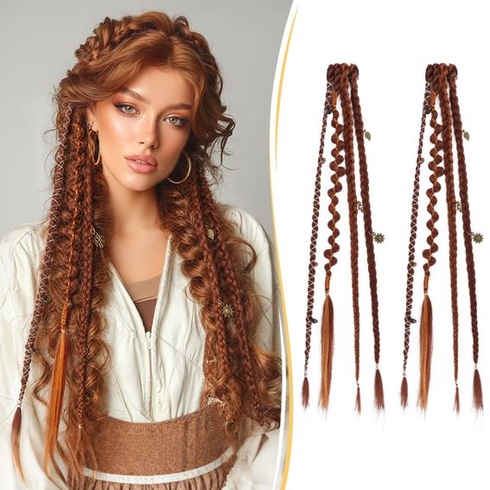 RUWISS Clip-in bohémské copánkové prodlužování, 2 kusy, Clip-in prodlužování vlasů, 40 cm, Ručně