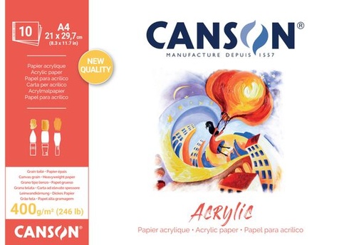 CANSON Acrylic, akrylový papier, plátené vlákno, 400 g/m², blok lepený na krátkej strane, A4 21 x