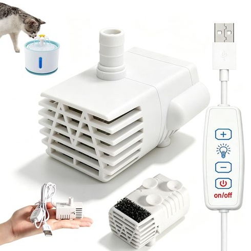 USB čerpadlo pre mačaciu fontánu 5V 3,5W 150L/H, s 1,5m káblom, 10stupňová regulácia prietoku,