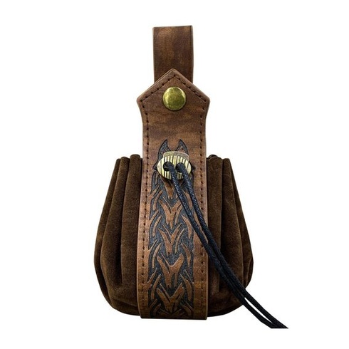 Kožené pouzdro, středověká opasková taška, vintage středověká taška ve vikingském stylu se