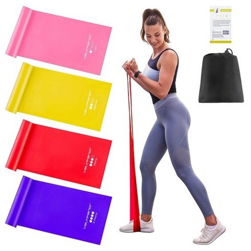 Fitness gumy, sada odporových gúm 1,5 m, cvičebná guma so 4 úrovňami odporu pre jogu, pilates,