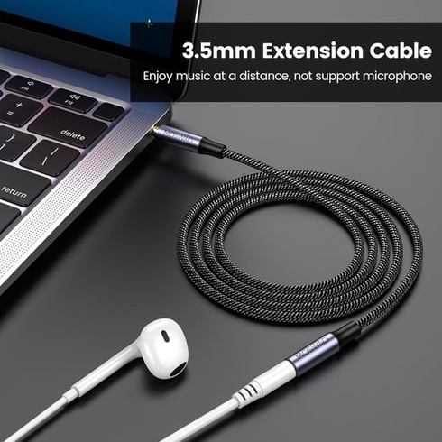 MOSWAG predlžovací kábel 3,5 mm jack 1 m, predlžovací kábel pre slúchadlá 3,5 mm, predlžovací